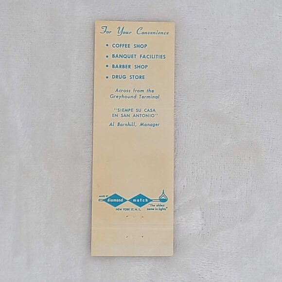Front Strike Matchbook Cover Blue Bonnet Hotel San Antonio TX Texas - Picture 5 of 5